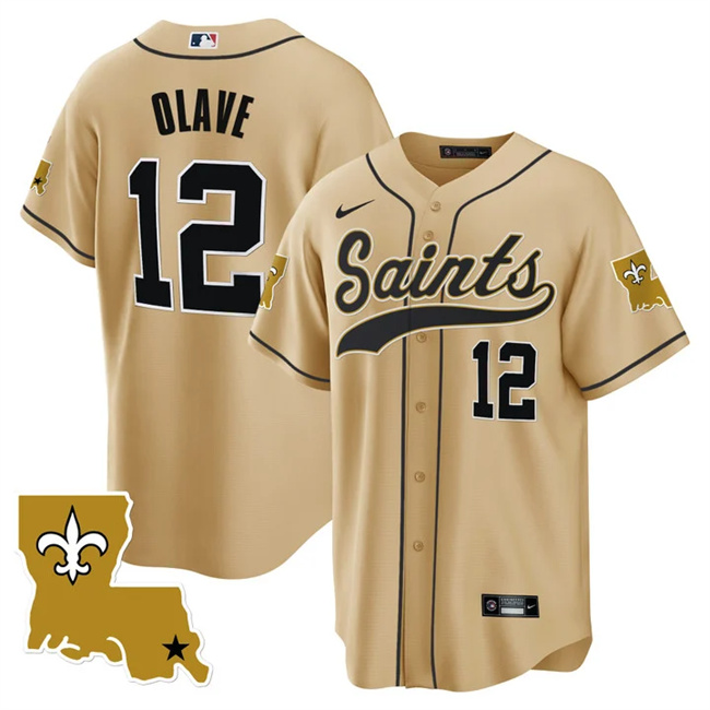 Men's New Orleans Saints #12 Chris Olave Gold 1987 Legacy Cool Base Stitched Baseball Jersey